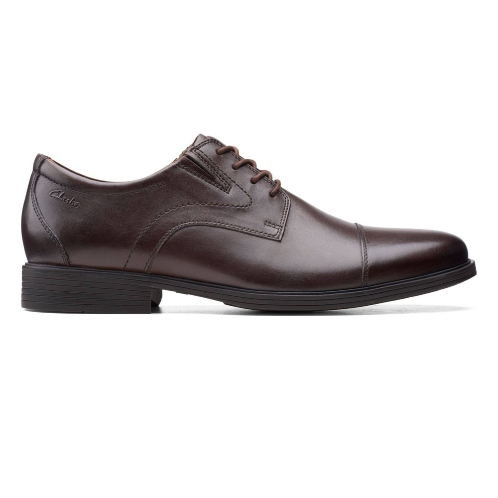 CLARKS • Whiddon Cap Mens Oxfords in Dark Brown Leather